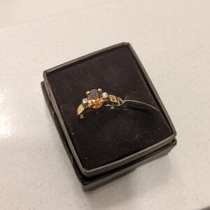 Vintage Elegant Gold Plated and Orange Gemstone Ring Size 6